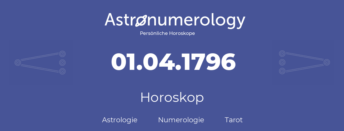 Horoskop für Geburtstag (geborener Tag): 01.04.1796 (der 1. April 1796)