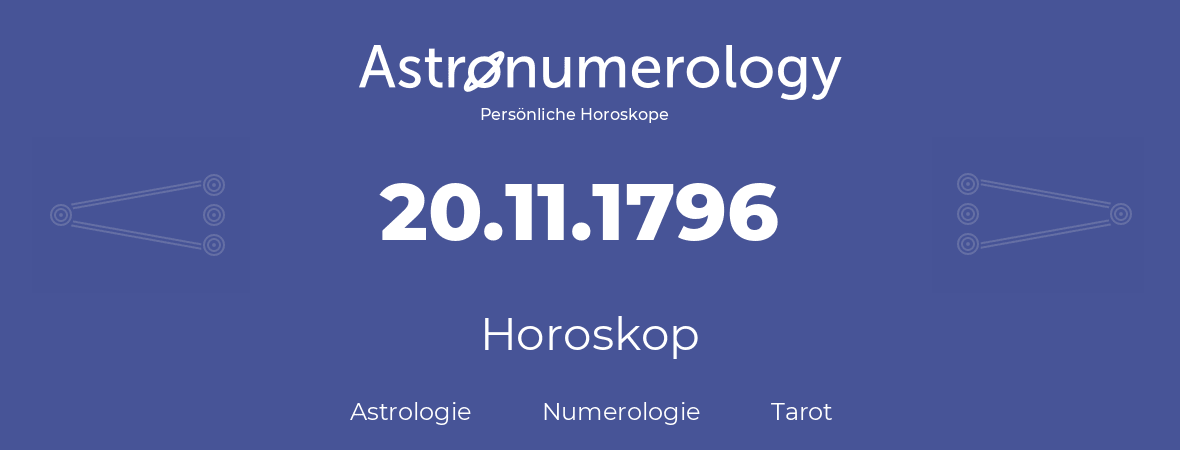 Horoskop für Geburtstag (geborener Tag): 20.11.1796 (der 20. November 1796)