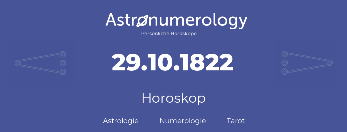 Horoskop für Geburtstag (geborener Tag): 29.10.1822 (der 29. Oktober 1822)