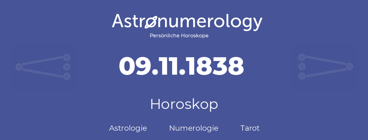 Horoskop für Geburtstag (geborener Tag): 09.11.1838 (der 9. November 1838)