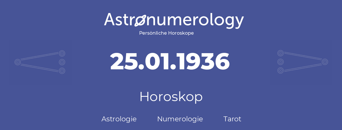 Horoskop für Geburtstag (geborener Tag): 25.01.1936 (der 25. Januar 1936)