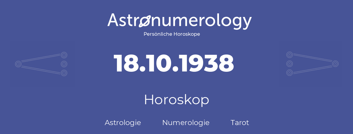 Horoskop für Geburtstag (geborener Tag): 18.10.1938 (der 18. Oktober 1938)