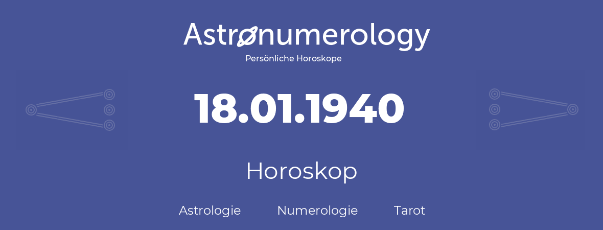 Horoskop für Geburtstag (geborener Tag): 18.01.1940 (der 18. Januar 1940)