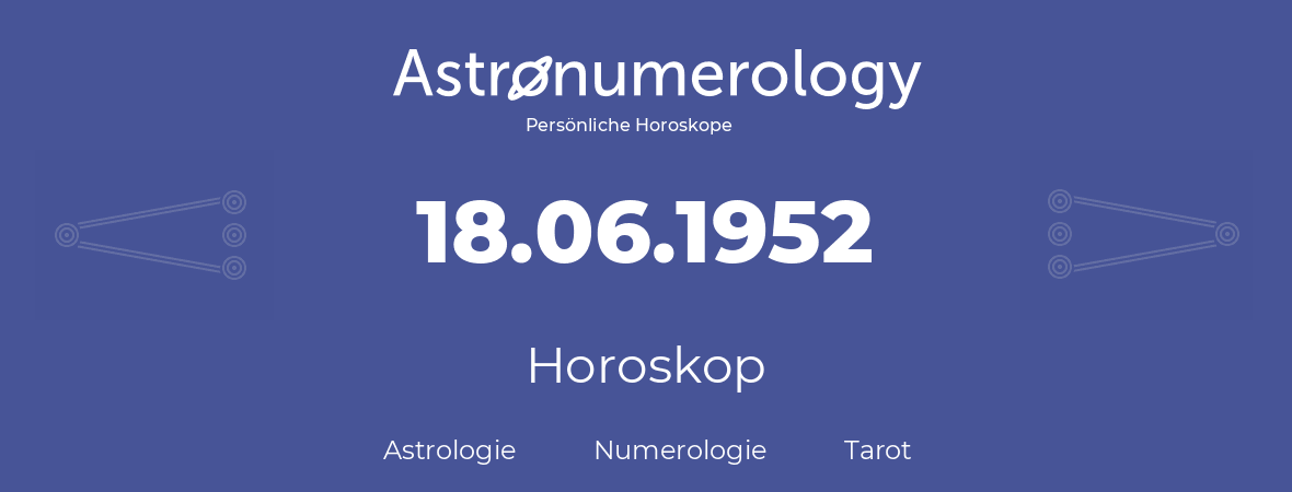 Horoskop für Geburtstag (geborener Tag): 18.06.1952 (der 18. Juni 1952)
