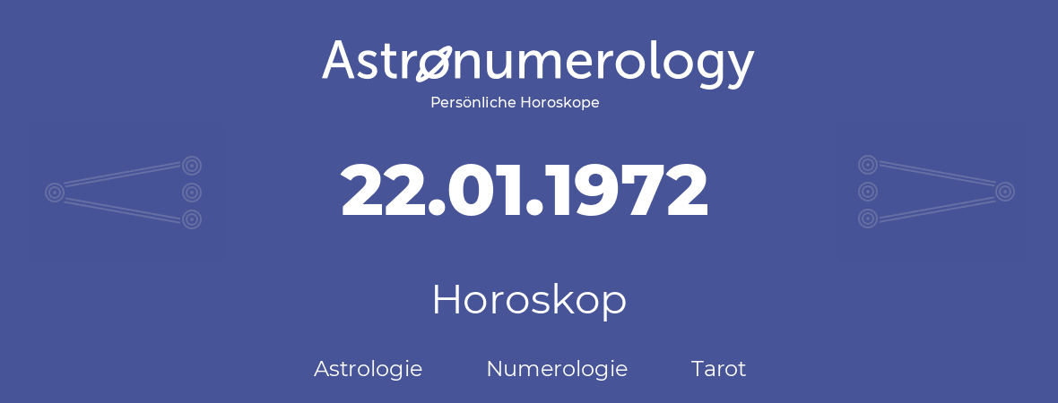 Horoskop für Geburtstag (geborener Tag): 22.01.1972 (der 22. Januar 1972)
