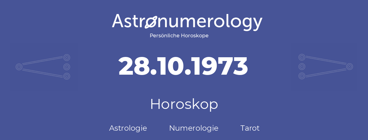 Horoskop für Geburtstag (geborener Tag): 28.10.1973 (der 28. Oktober 1973)