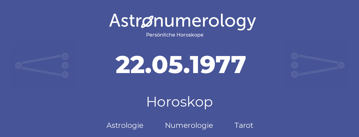 Horoskop für Geburtstag (geborener Tag): 22.05.1977 (der 22. Mai 1977)