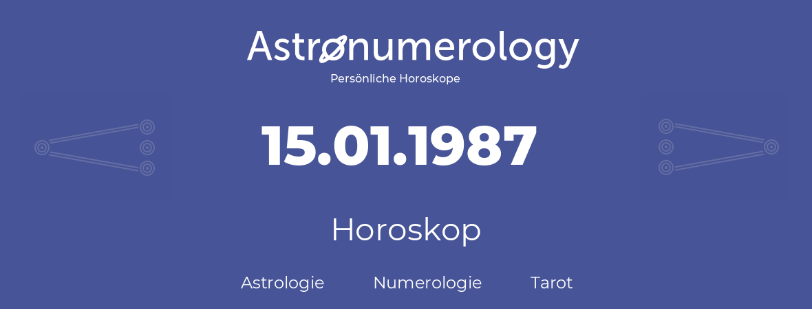 Horoskop für Geburtstag (geborener Tag): 15.01.1987 (der 15. Januar 1987)