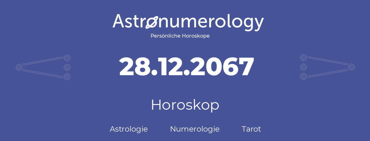 Horoskop für Geburtstag (geborener Tag): 28.12.2067 (der 28. Dezember 2067)