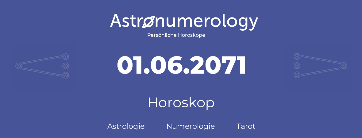 Horoskop für Geburtstag (geborener Tag): 01.06.2071 (der 01. Juni 2071)