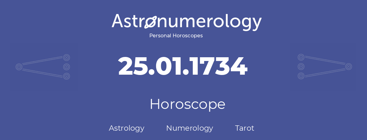 Horoscope for birthday (born day): 25.01.1734 (January 25, 1734)