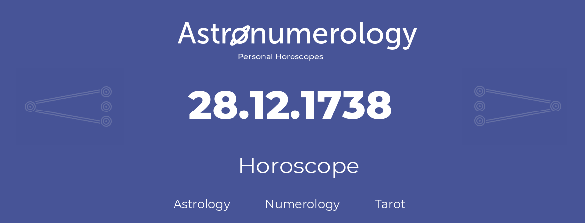 Horoscope for birthday (born day): 28.12.1738 (December 28, 1738)