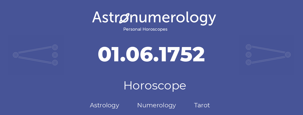 Horoscope for birthday (born day): 01.06.1752 (June 1, 1752)