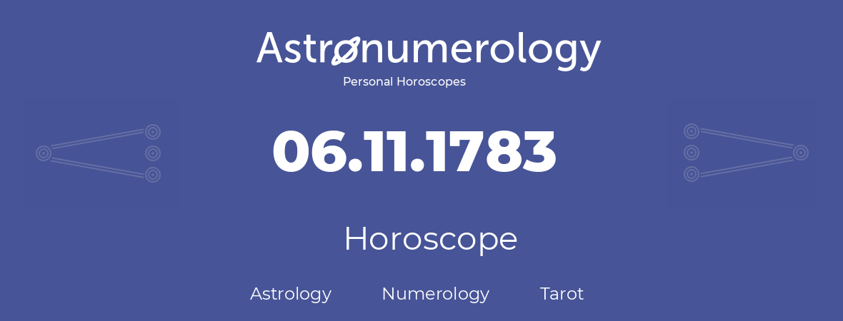 Horoscope for birthday (born day): 06.11.1783 (November 06, 1783)