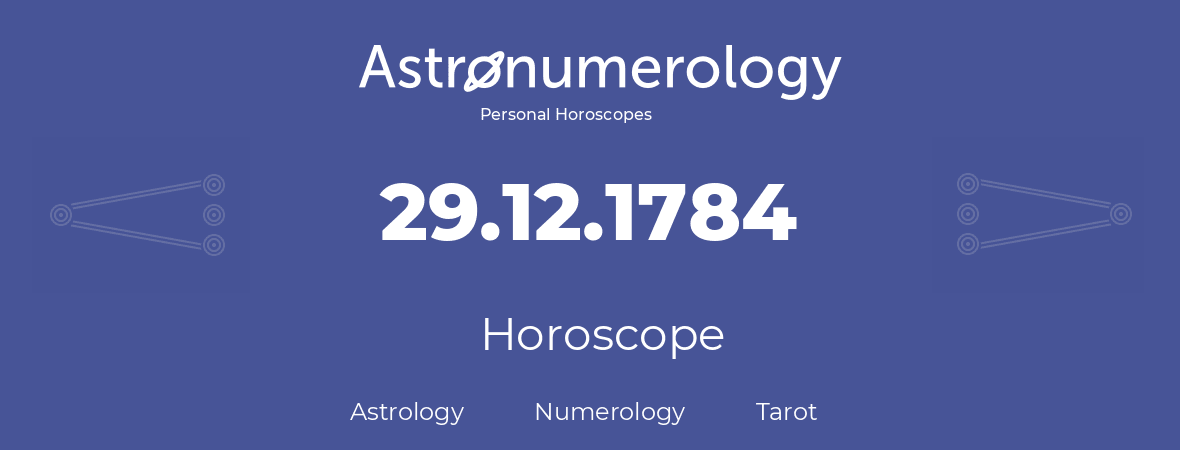 Horoscope for birthday (born day): 29.12.1784 (December 29, 1784)