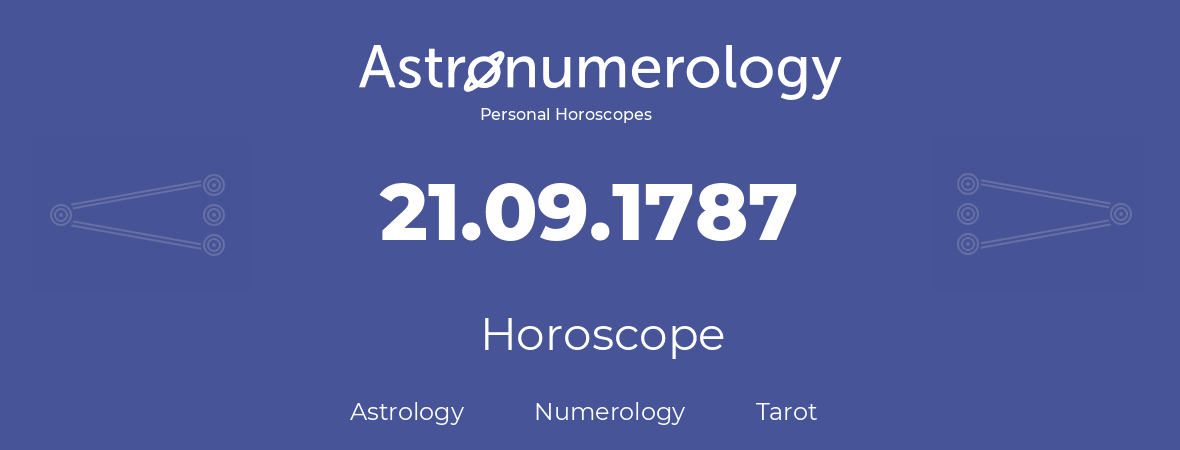 Horoscope for birthday (born day): 21.09.1787 (September 21, 1787)