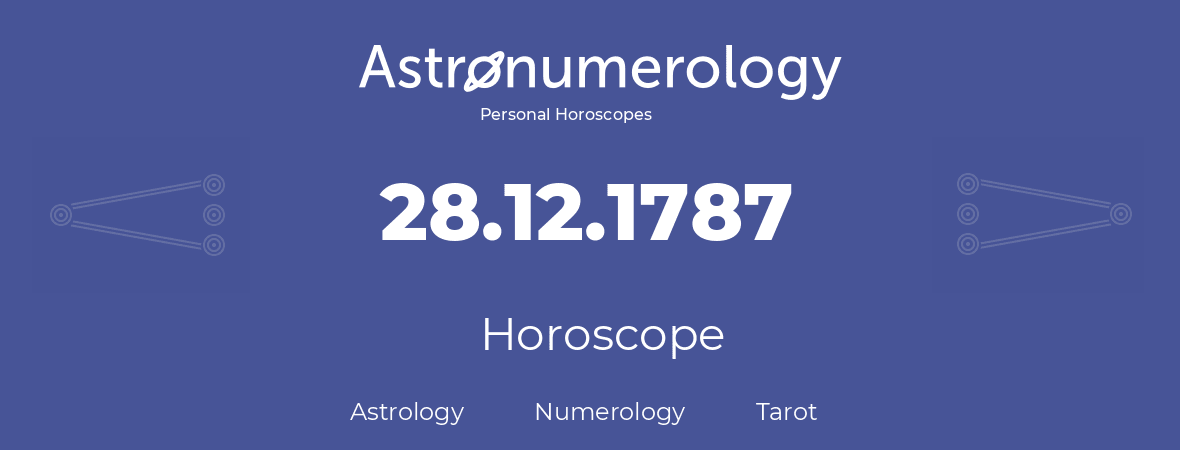 Horoscope for birthday (born day): 28.12.1787 (December 28, 1787)