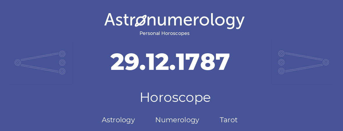 Horoscope for birthday (born day): 29.12.1787 (December 29, 1787)