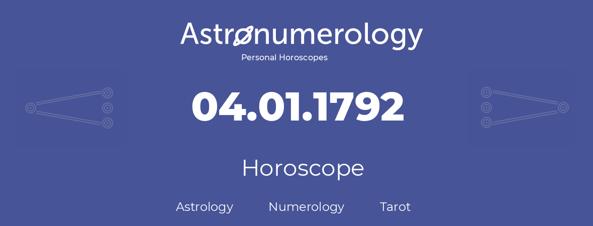 Horoscope for birthday (born day): 04.01.1792 (January 04, 1792)