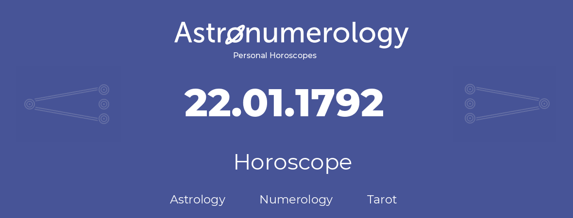 Horoscope for birthday (born day): 22.01.1792 (January 22, 1792)