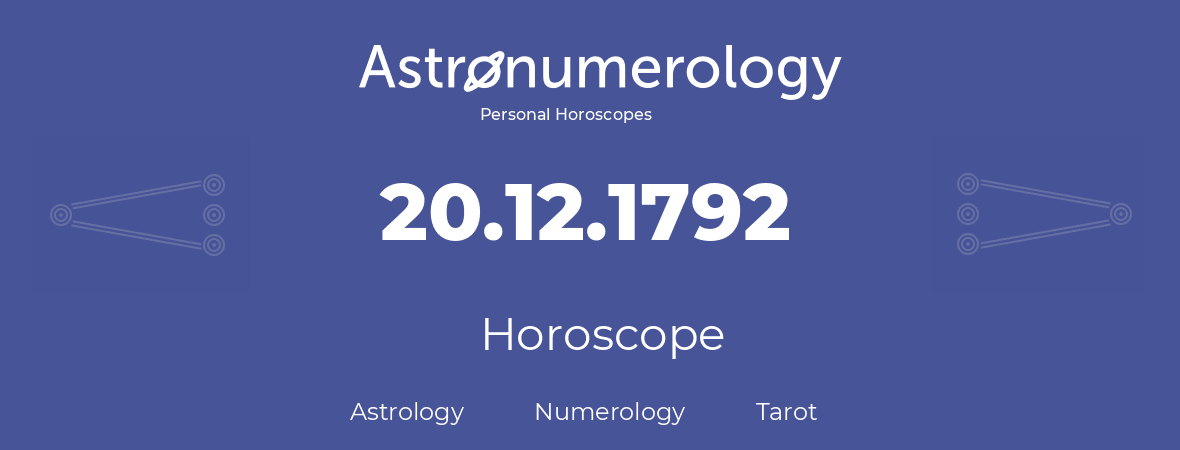 Horoscope for birthday (born day): 20.12.1792 (December 20, 1792)