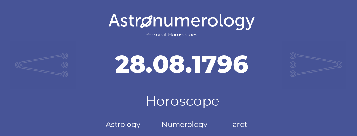 Horoscope for birthday (born day): 28.08.1796 (August 28, 1796)
