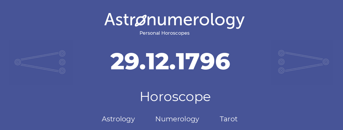 Horoscope for birthday (born day): 29.12.1796 (December 29, 1796)