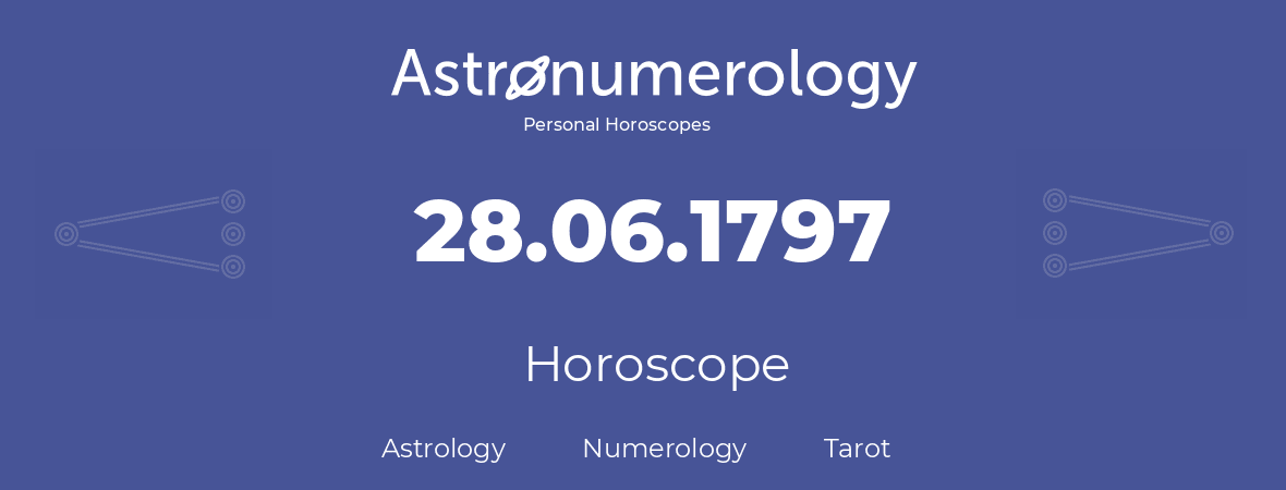 Horoscope for birthday (born day): 28.06.1797 (June 28, 1797)