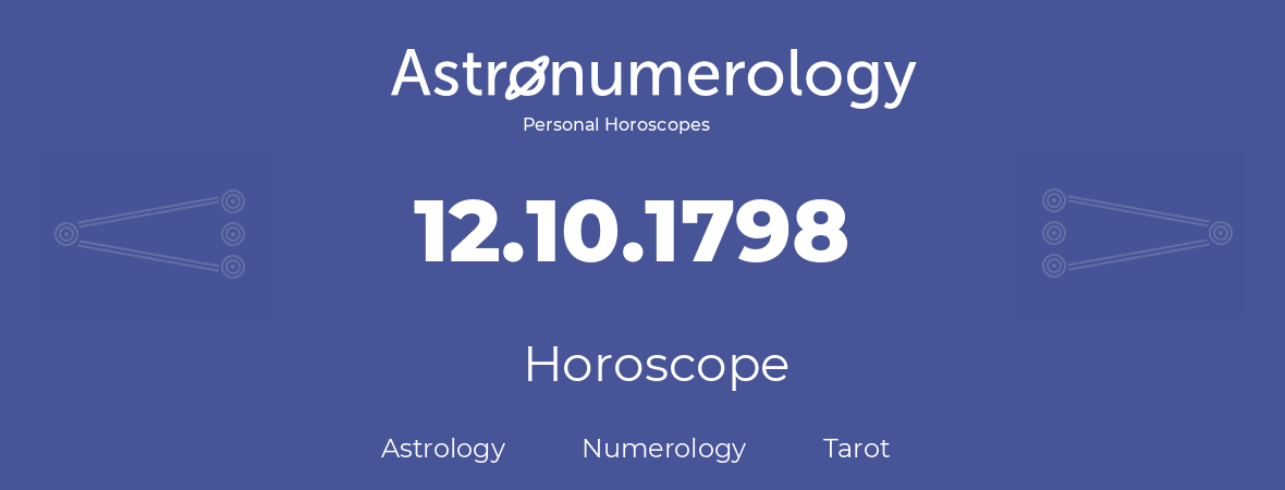 Horoscope for birthday (born day): 12.10.1798 (Oct 12, 1798)