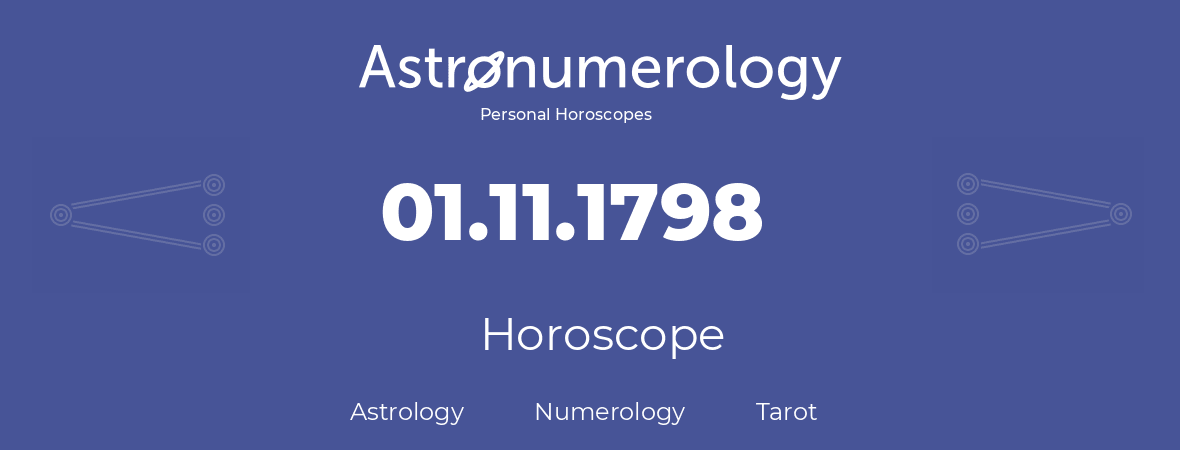 Horoscope for birthday (born day): 01.11.1798 (November 1, 1798)