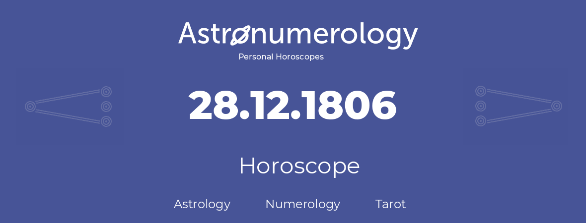 Horoscope for birthday (born day): 28.12.1806 (December 28, 1806)