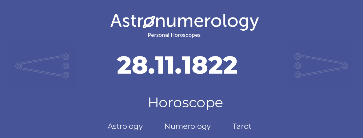 Horoscope for birthday (born day): 28.11.1822 (November 28, 1822)