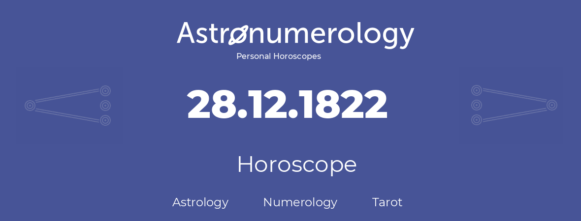 Horoscope for birthday (born day): 28.12.1822 (December 28, 1822)