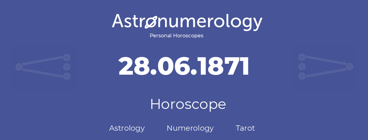 Horoscope for birthday (born day): 28.06.1871 (June 28, 1871)