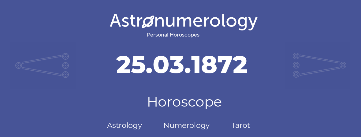 Horoscope for birthday (born day): 25.03.1872 (March 25, 1872)