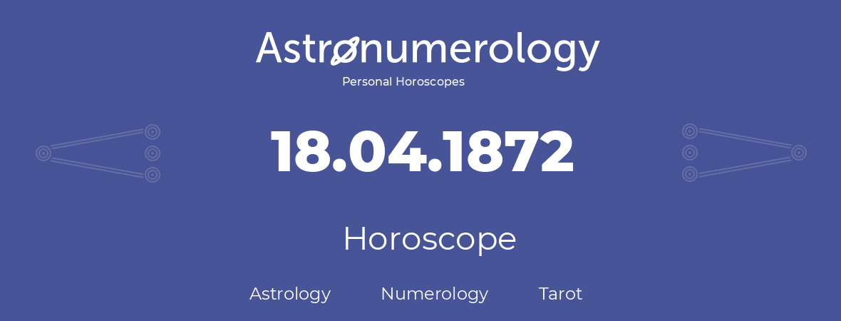Horoscope for birthday (born day): 18.04.1872 (April 18, 1872)