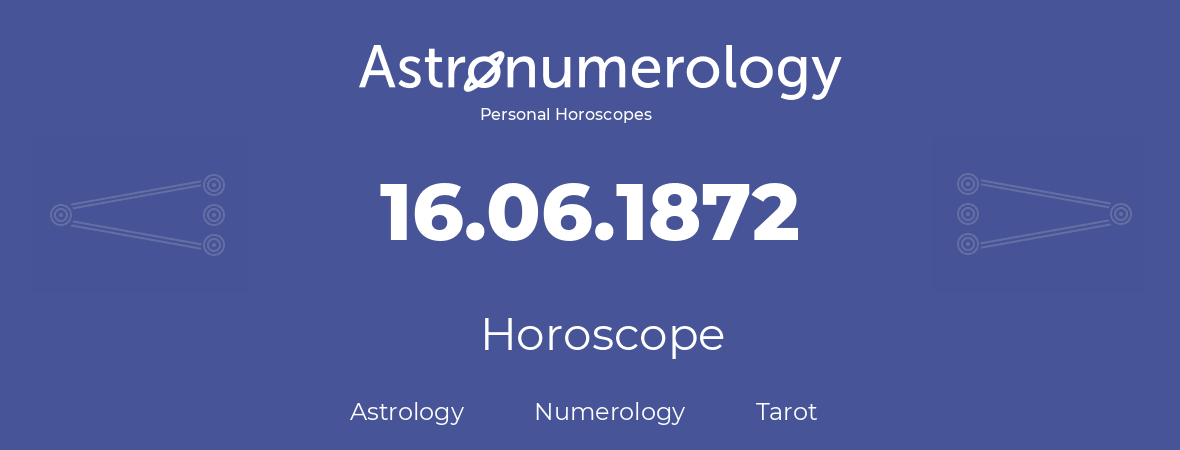 Horoscope for birthday (born day): 16.06.1872 (June 16, 1872)