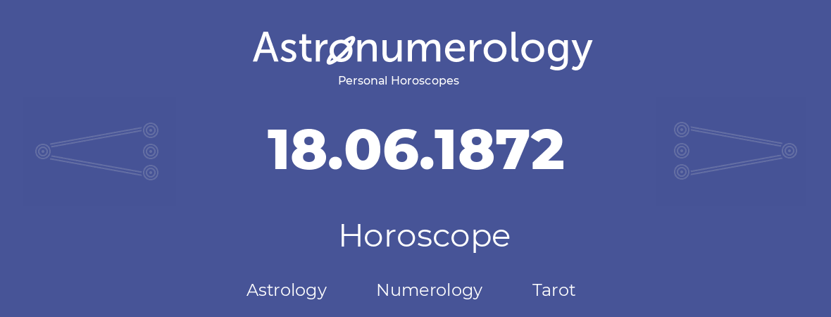 Horoscope for birthday (born day): 18.06.1872 (June 18, 1872)