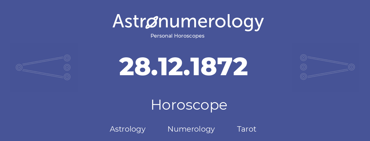 Horoscope for birthday (born day): 28.12.1872 (December 28, 1872)