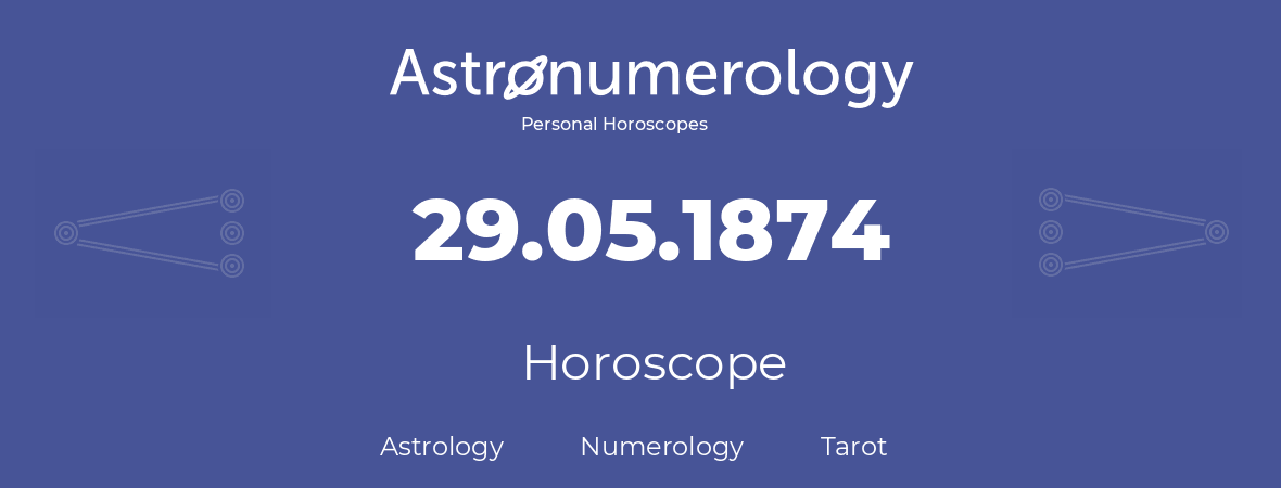 Horoscope for birthday (born day): 29.05.1874 (May 29, 1874)