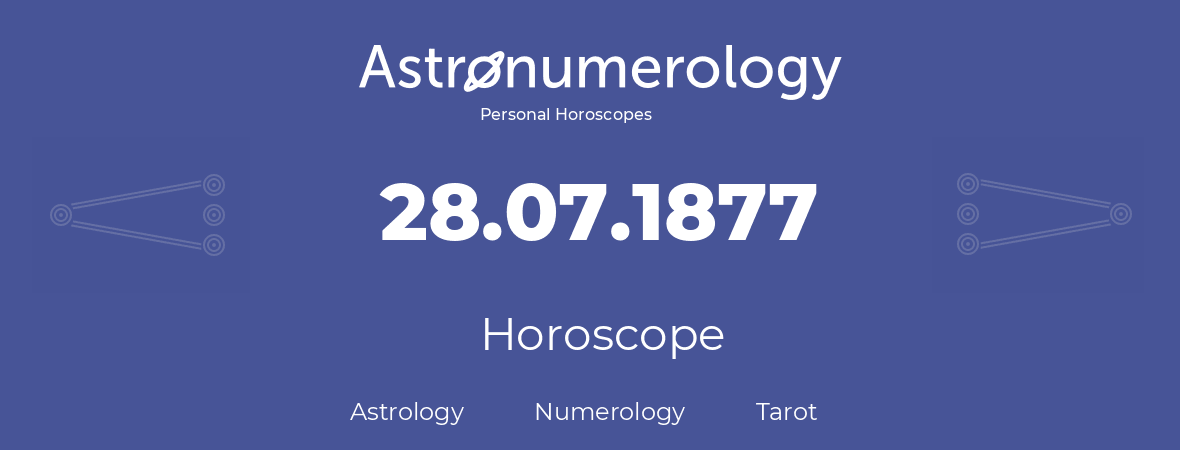 Horoscope for birthday (born day): 28.07.1877 (July 28, 1877)