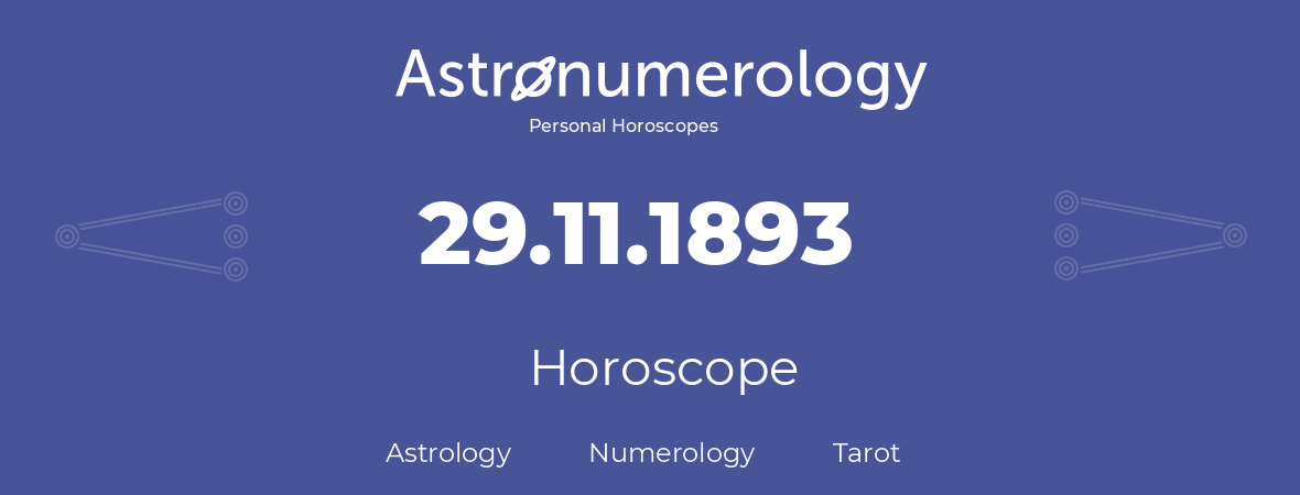 Horoscope for birthday (born day): 29.11.1893 (November 29, 1893)