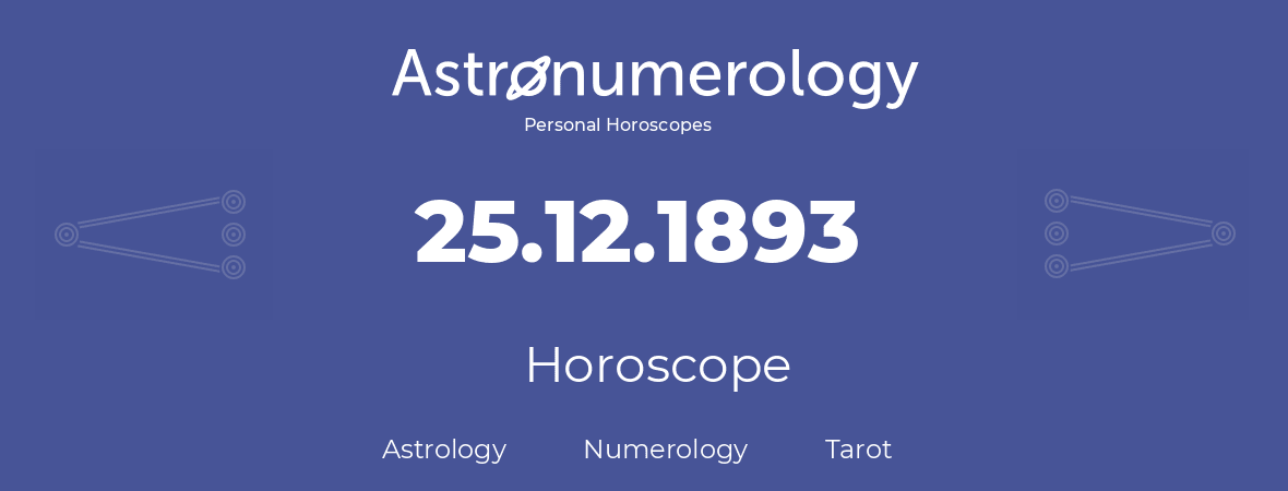 Horoscope for birthday (born day): 25.12.1893 (December 25, 1893)