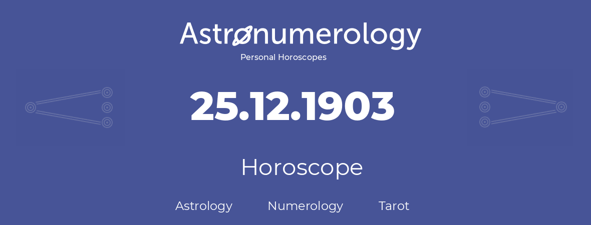 Horoscope for birthday (born day): 25.12.1903 (December 25, 1903)