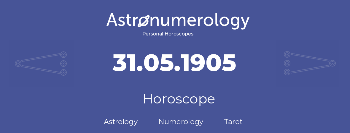 Horoscope for birthday (born day): 31.05.1905 (May 31, 1905)