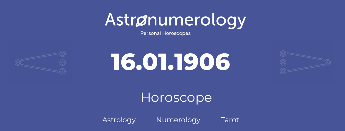Horoscope for birthday (born day): 16.01.1906 (January 16, 1906)