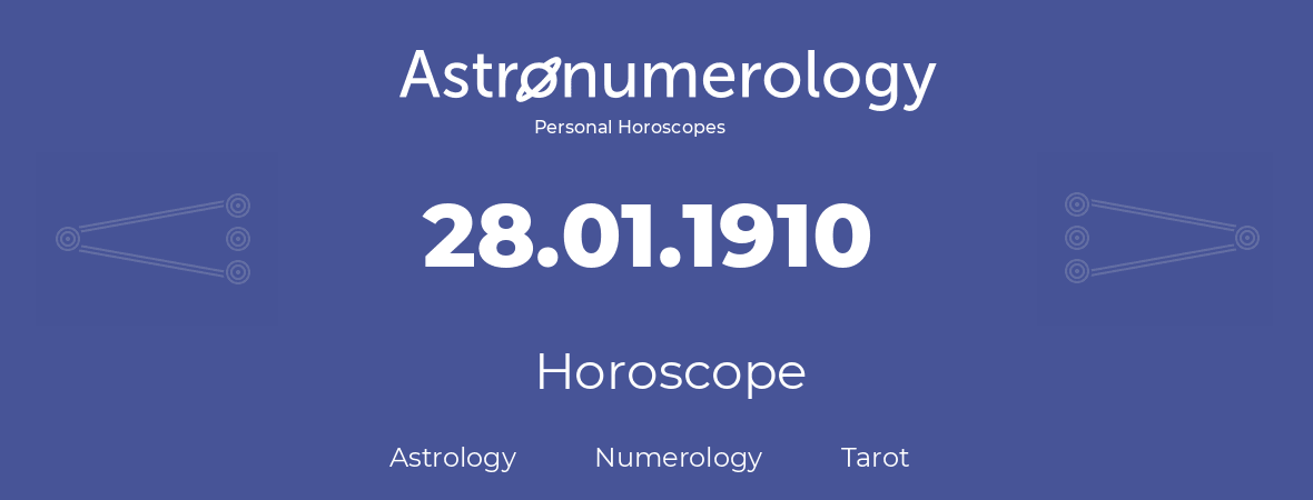 Horoscope for birthday (born day): 28.01.1910 (January 28, 1910)