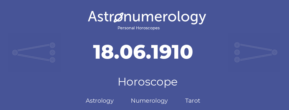 Horoscope for birthday (born day): 18.06.1910 (June 18, 1910)