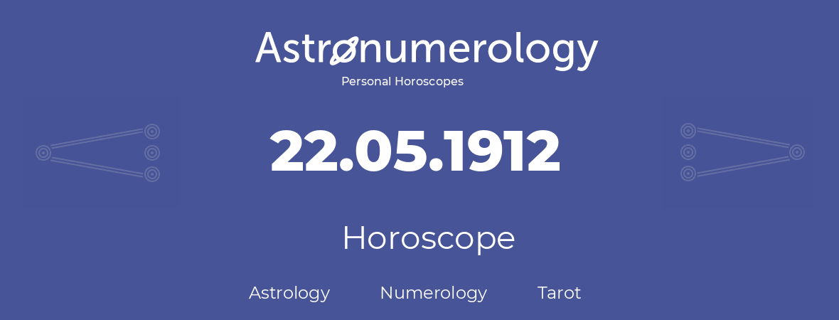 Horoscope for birthday (born day): 22.05.1912 (May 22, 1912)