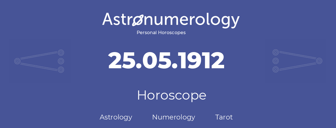 Horoscope for birthday (born day): 25.05.1912 (May 25, 1912)